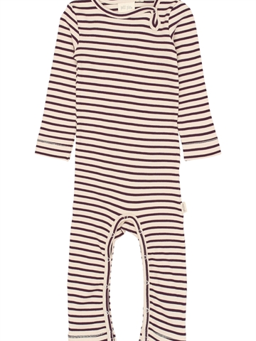 Petit Piao heldragt i Dark Grape og off-white striber set forfra
